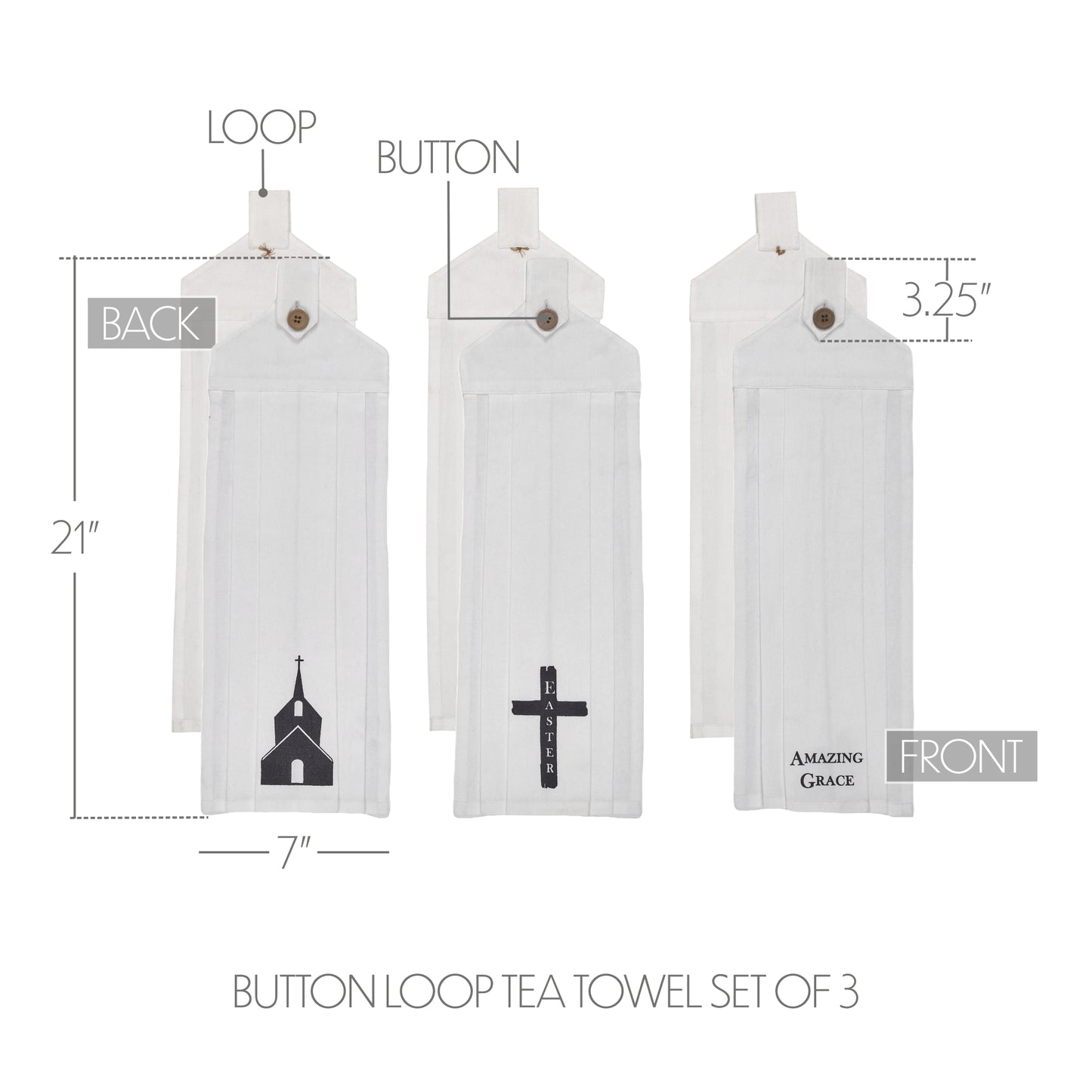 Risen Button Loop Tea Towel Set of 3