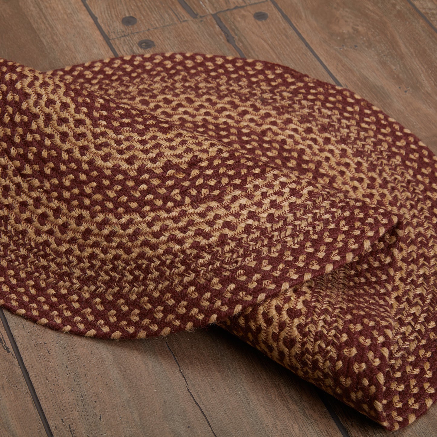 Burgundy Tan Jute Rug Oval 24x36