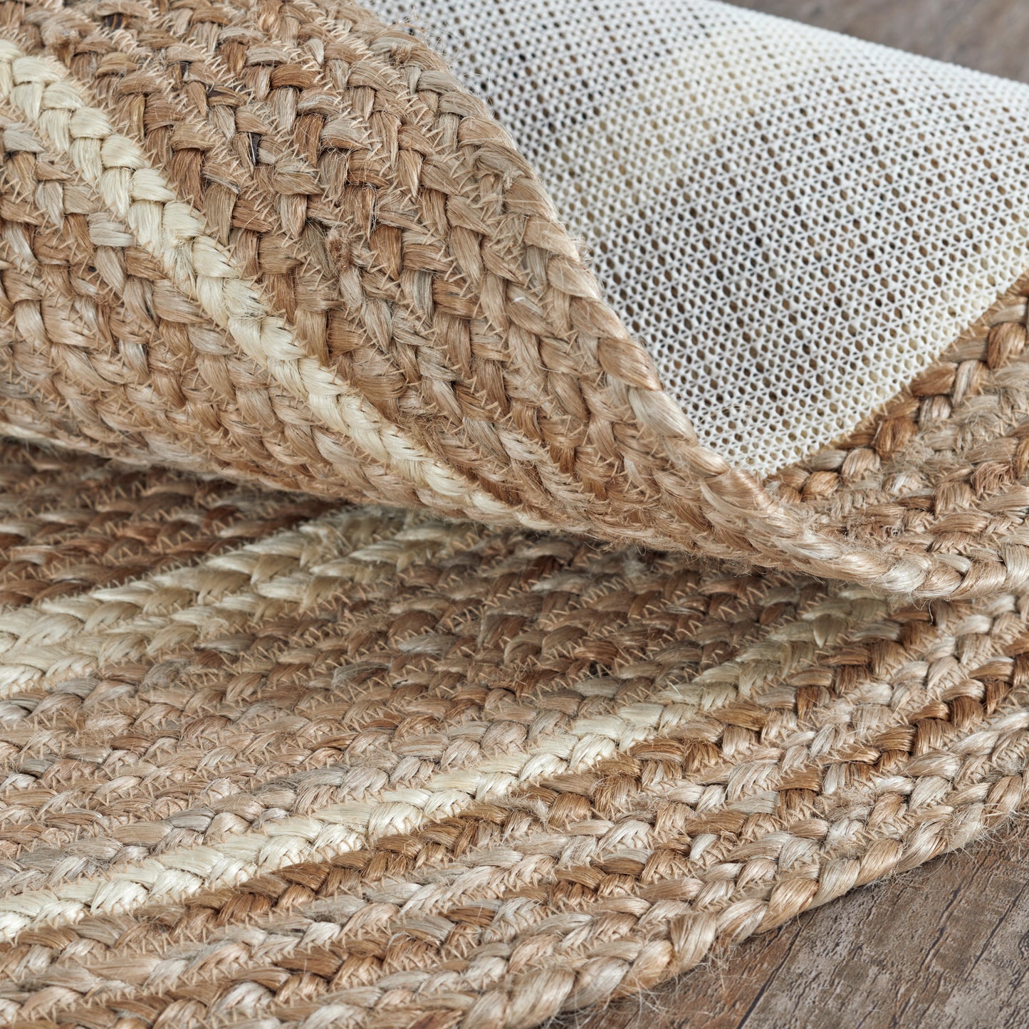 Natural & Creme Jute Rug Oval w/ Pad 36x60