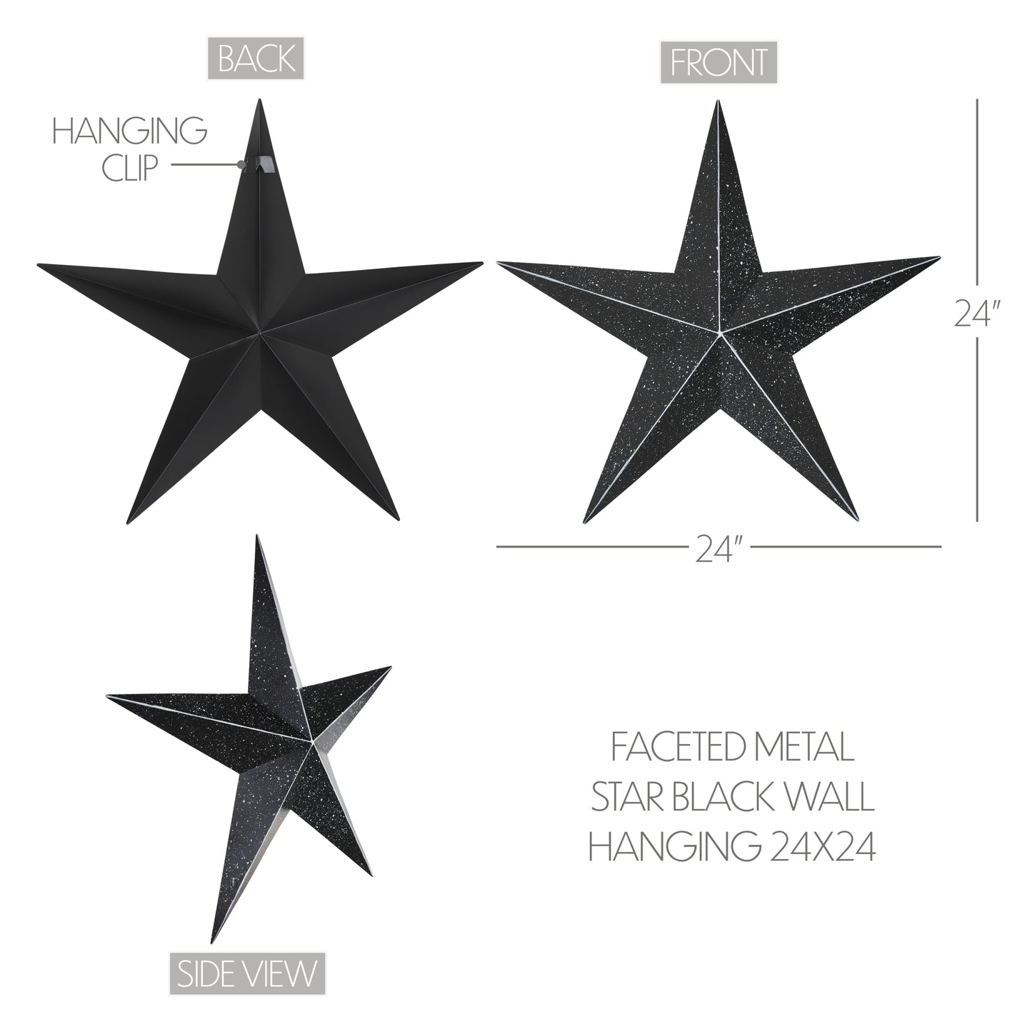 Metal Star Speckled Distressed Black 24x24