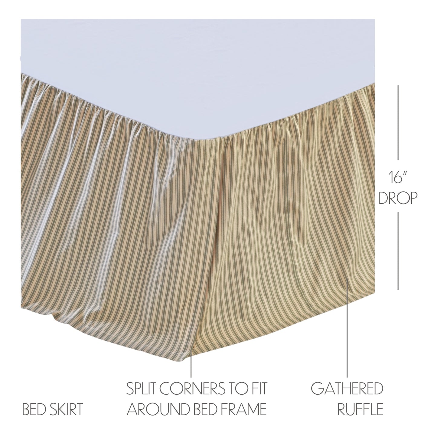 Prairie Winds Green Ticking Stripe Bed Skirt Measurements