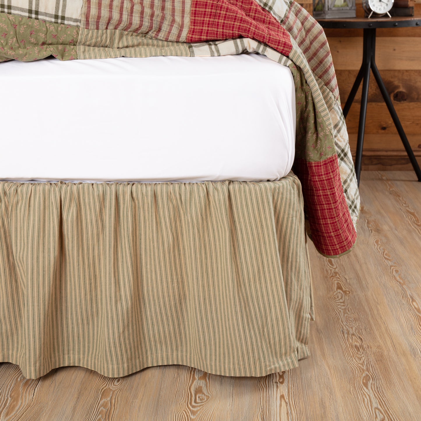 Prairie Winds Green Ticking Stripe Bed Skirt – Vintage Farmhouse Charm