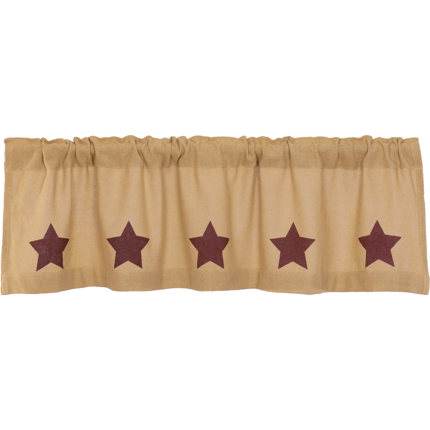 Burlap W/Burgundy Stencil Stars Valance 16x60
