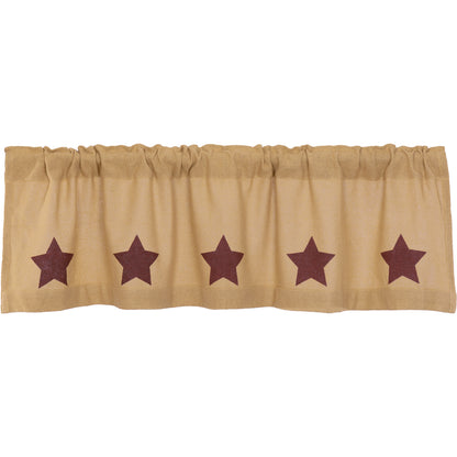 Burlap W/Burgundy Stencil Stars Valance 16x60