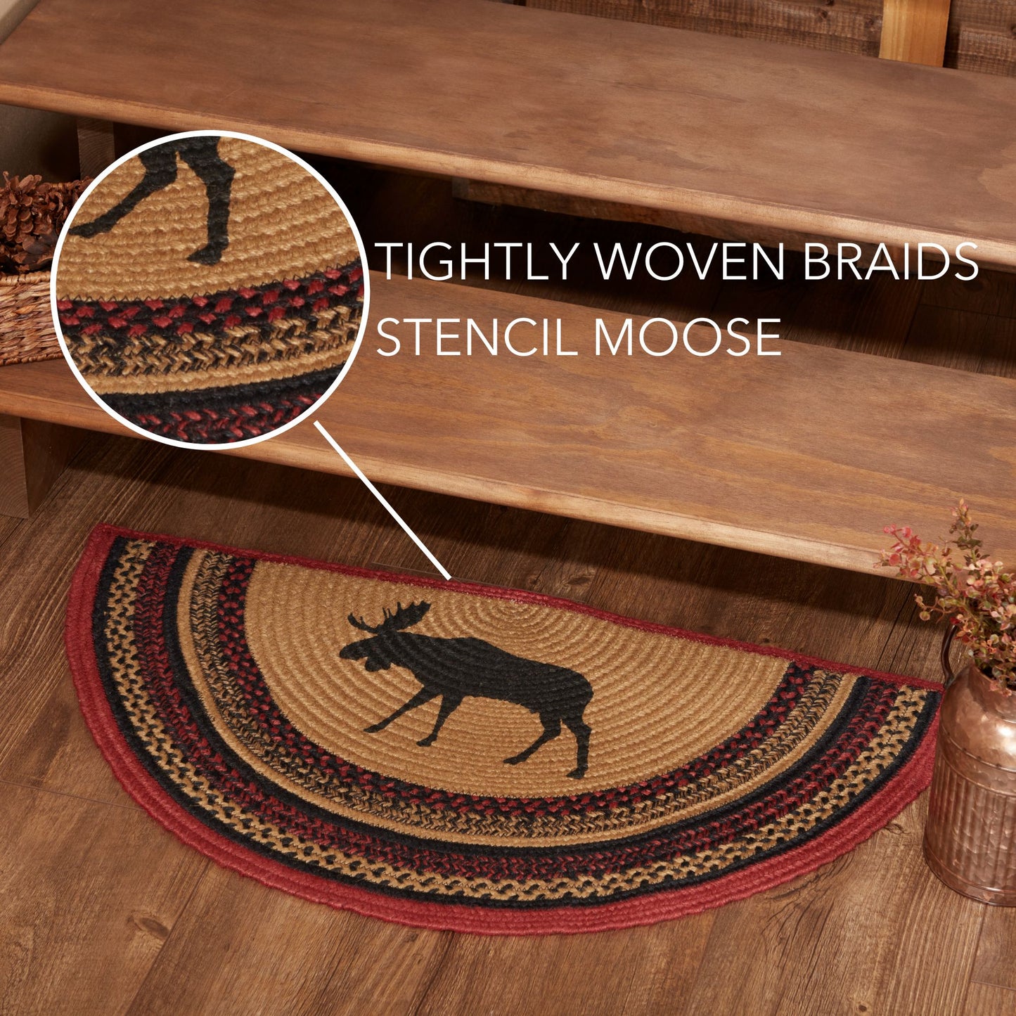 Cumberland Stenciled Moose Jute Rug Half Circle 16.5x33