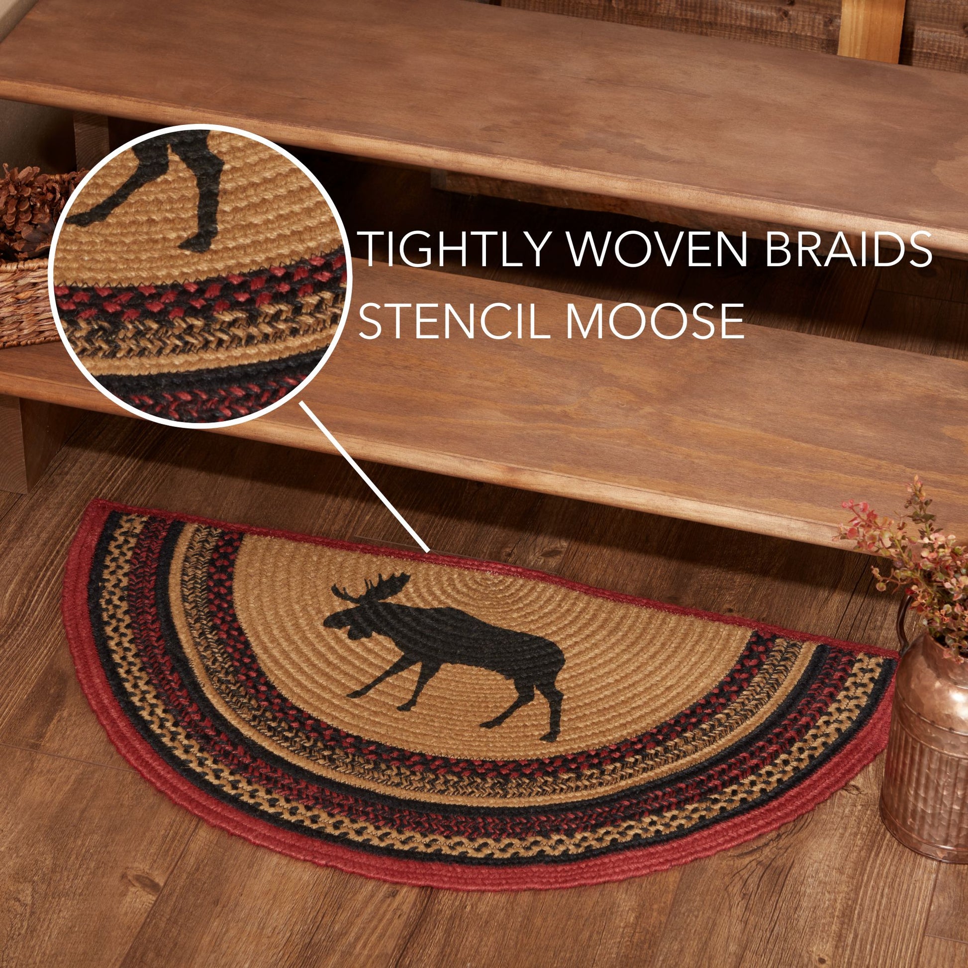 Cumberland Stenciled Moose Jute Rug Half Circle 16.5x33