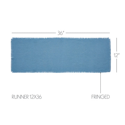 Burlap Blue Runner Fringed 12x36