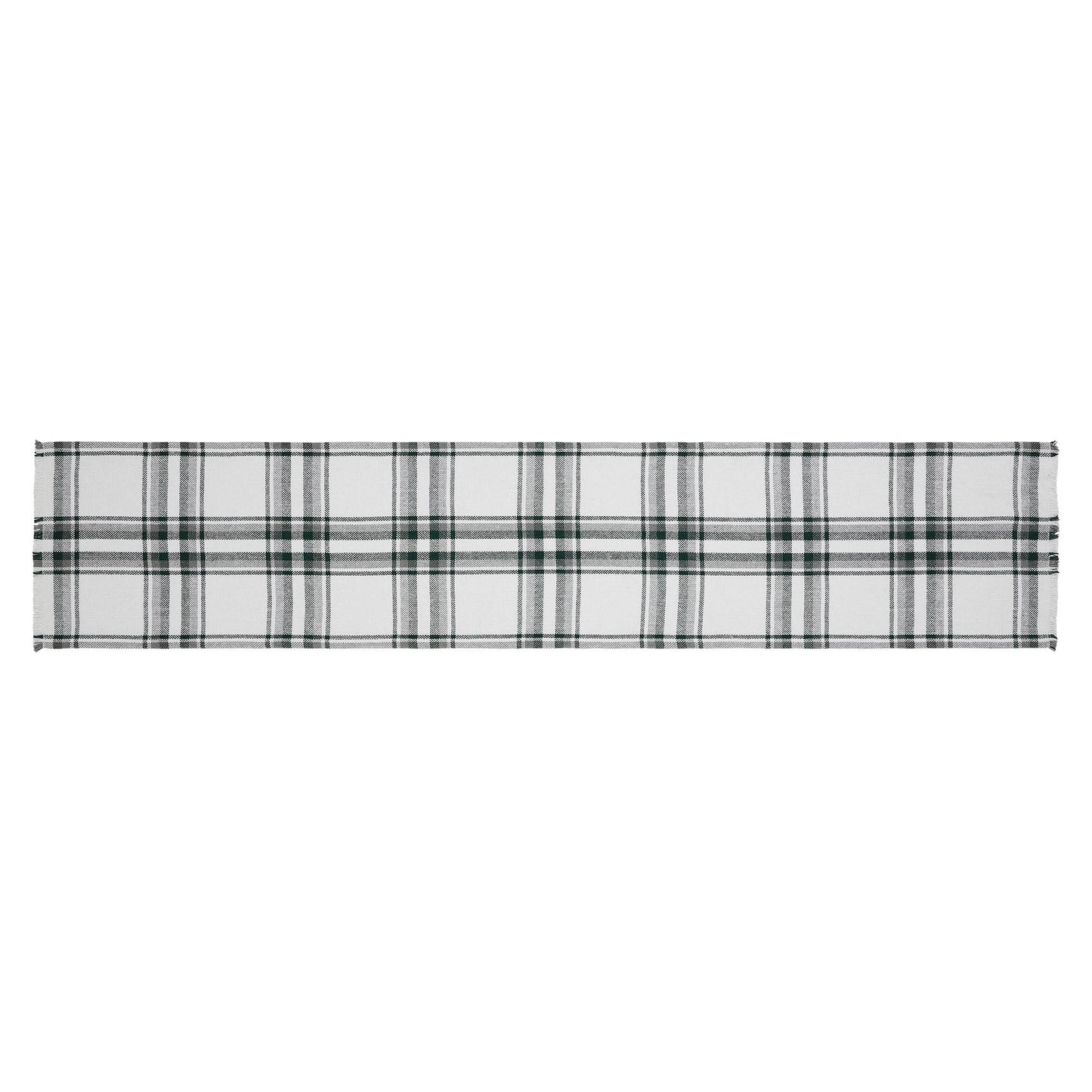 Harper Plaid Green White Runner Fringed 12x60