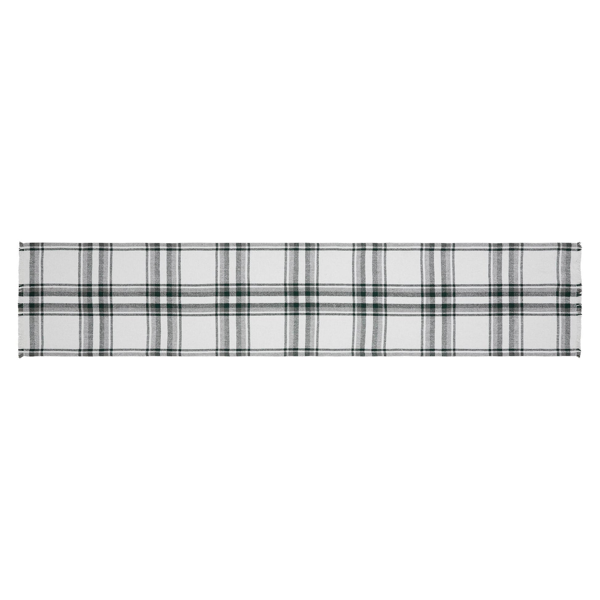 Harper Plaid Green White Runner Fringed 12x60