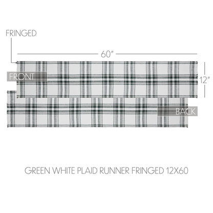 Harper Plaid Green White Runner Fringed 12x60