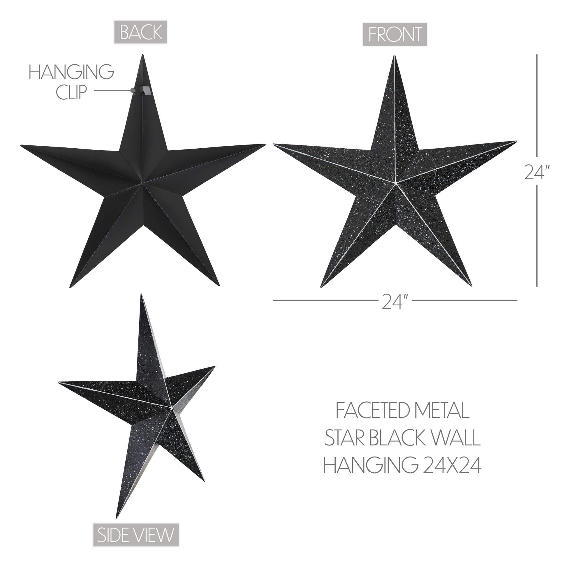 Metal Star Speckled Distressed Black 24x24