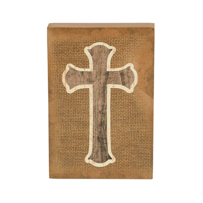 Celebrate Grace Cross On Natural Burlap MDF Wall Sign 6x4x0.75