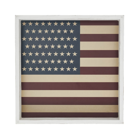Vintage USA Flag White MDF Decorative Tray 12x12x2