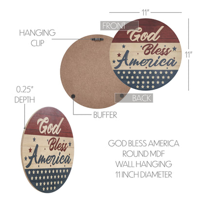 God Bless America Round MDF Wall Hanging 11 Inch Diameter