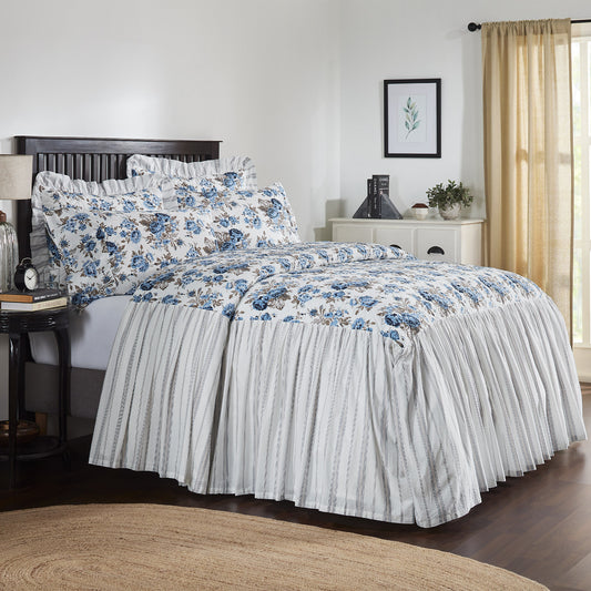 Annie Blue Floral Ruffled Coverlet – Vintage Floral Elegance with Cottage Charm
