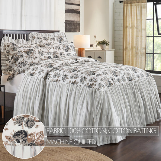Annie Portabella Floral Ruffled Coverlet Quilted Cotton Batting
