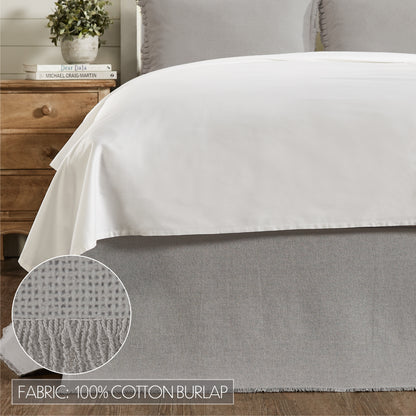 Burlap Dove Grey Fringed Bed Skirt 100% Cotton