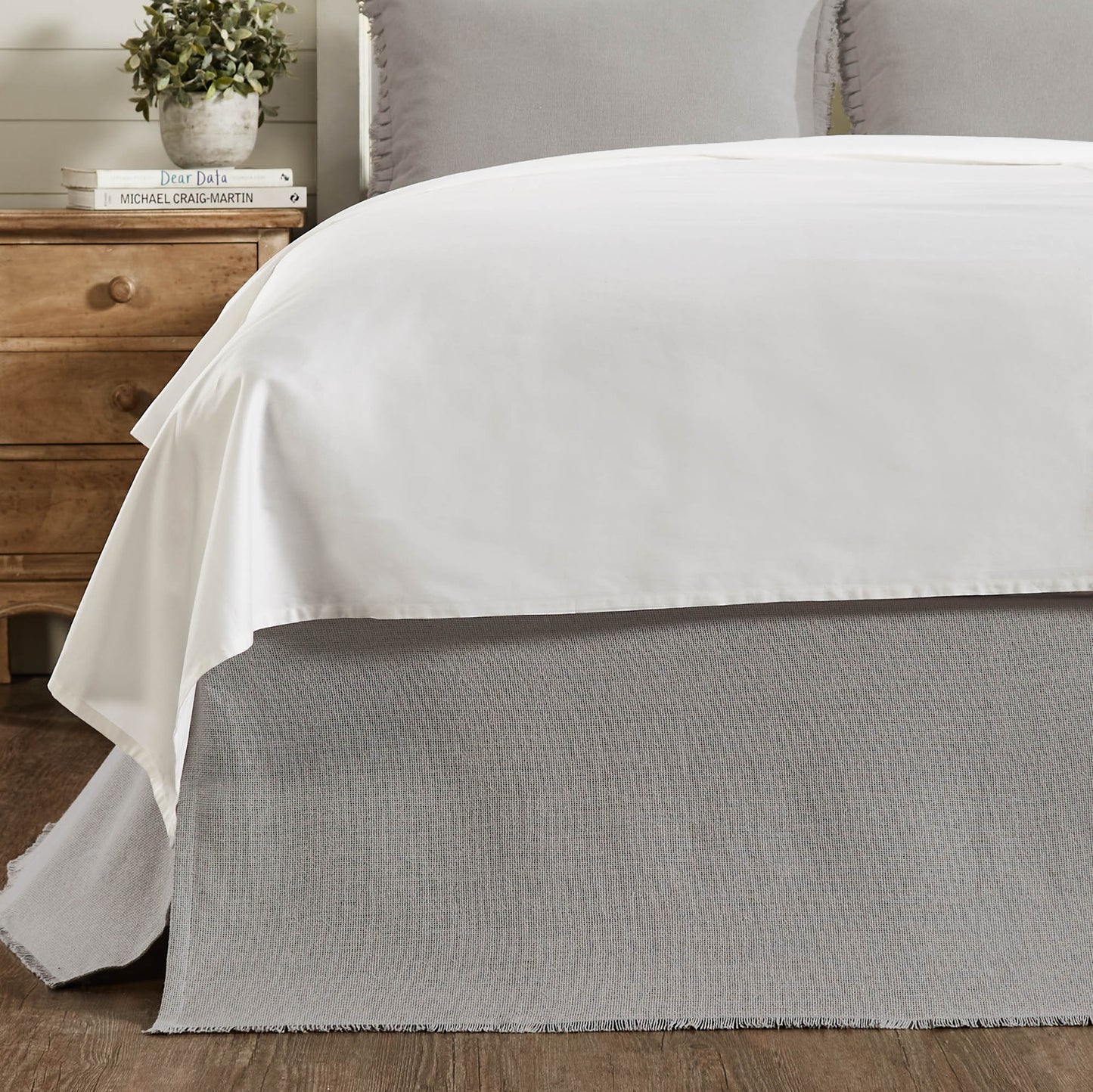 Burlap Dove Grey Fringed Bed Skirt – Rustic Farmhouse Bedding Accent