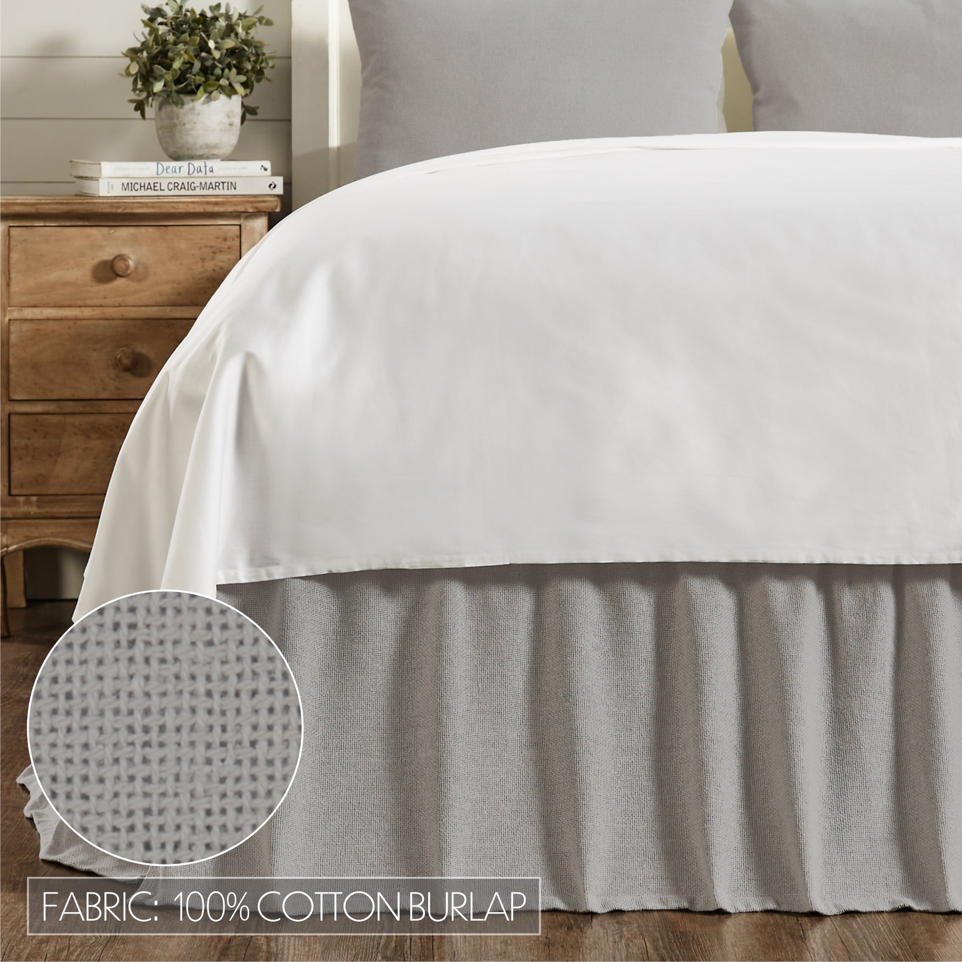 Burlap Dove Grey Ruffled Bed Skirt 100% Cotton