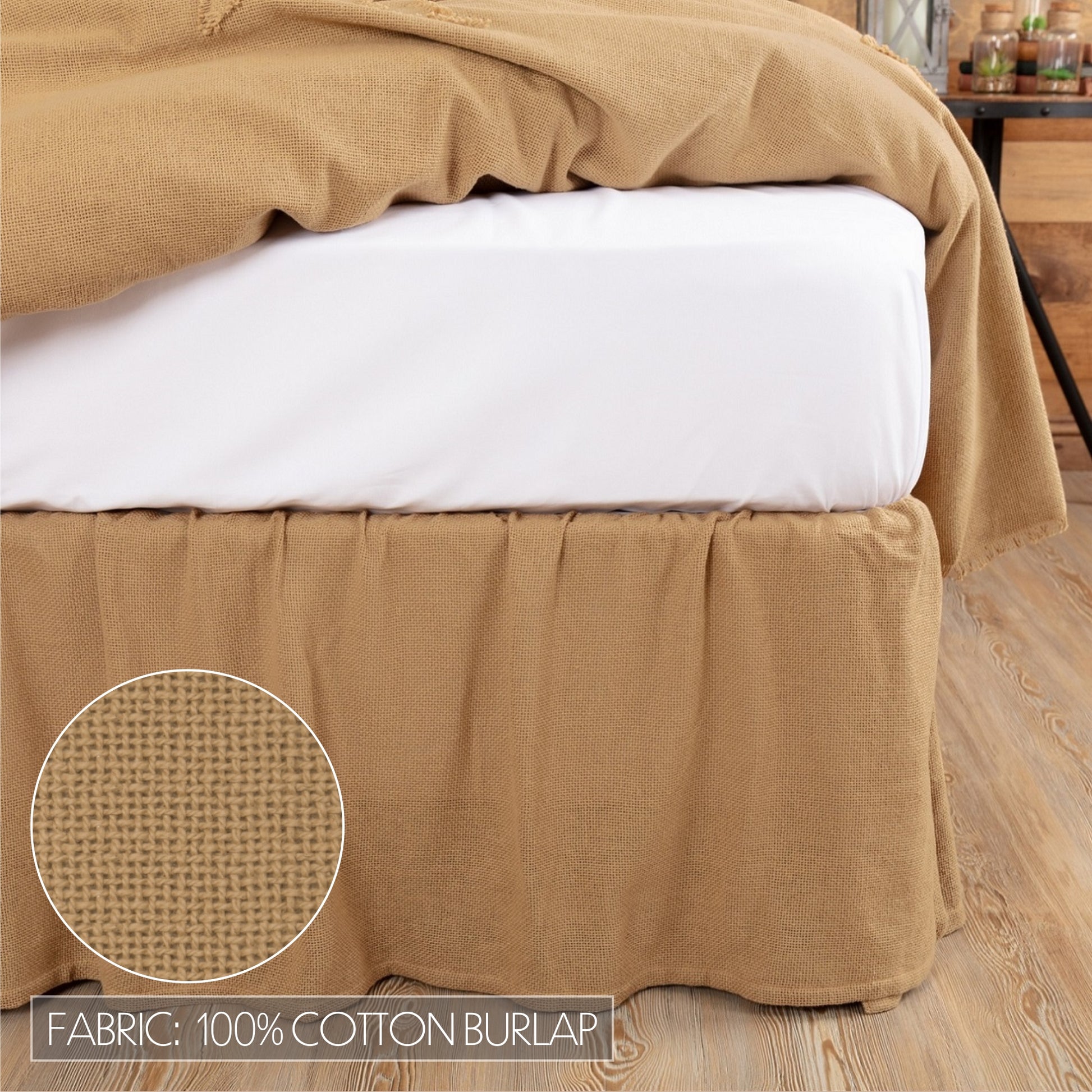 Burlap Natural Ruffled Bed Skirt 100% Cotton