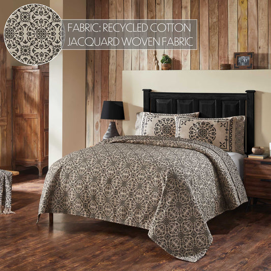 Custom House Black Tan Jacquard Coverlet with Woven Fabric