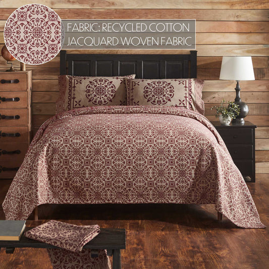 Custom House Burgundy Tan Jacquard Coverlet Primitive Style