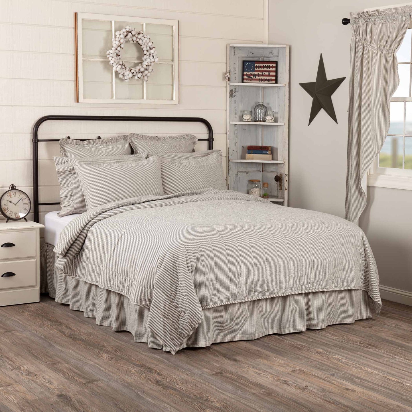 Hatteras Seersucker Blue Ticking Stripe Quilt Coverlet Bedding View
