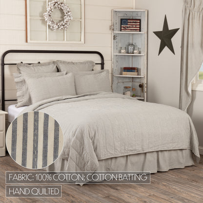 Hatteras Seersucker Blue Ticking Stripe Quilt Coverlet Cotton Batting