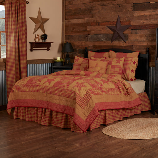 Ninepatch Star Quilt – Primitive Patchwork Farmhouse Bedding