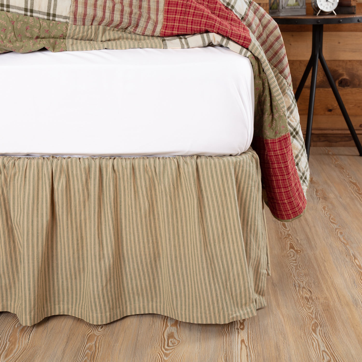 Prairie Winds Green Ticking Stripe Bed Skirt – Vintage Farmhouse Charm