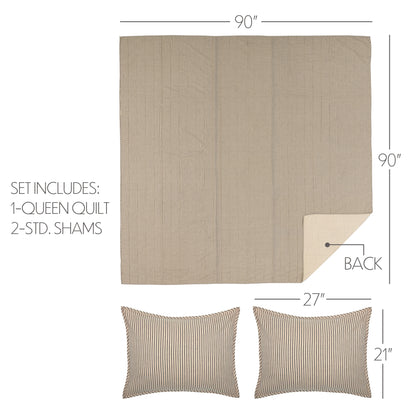Sawyer Mill Charcoal Ticking Stripe Queen Quilt Set