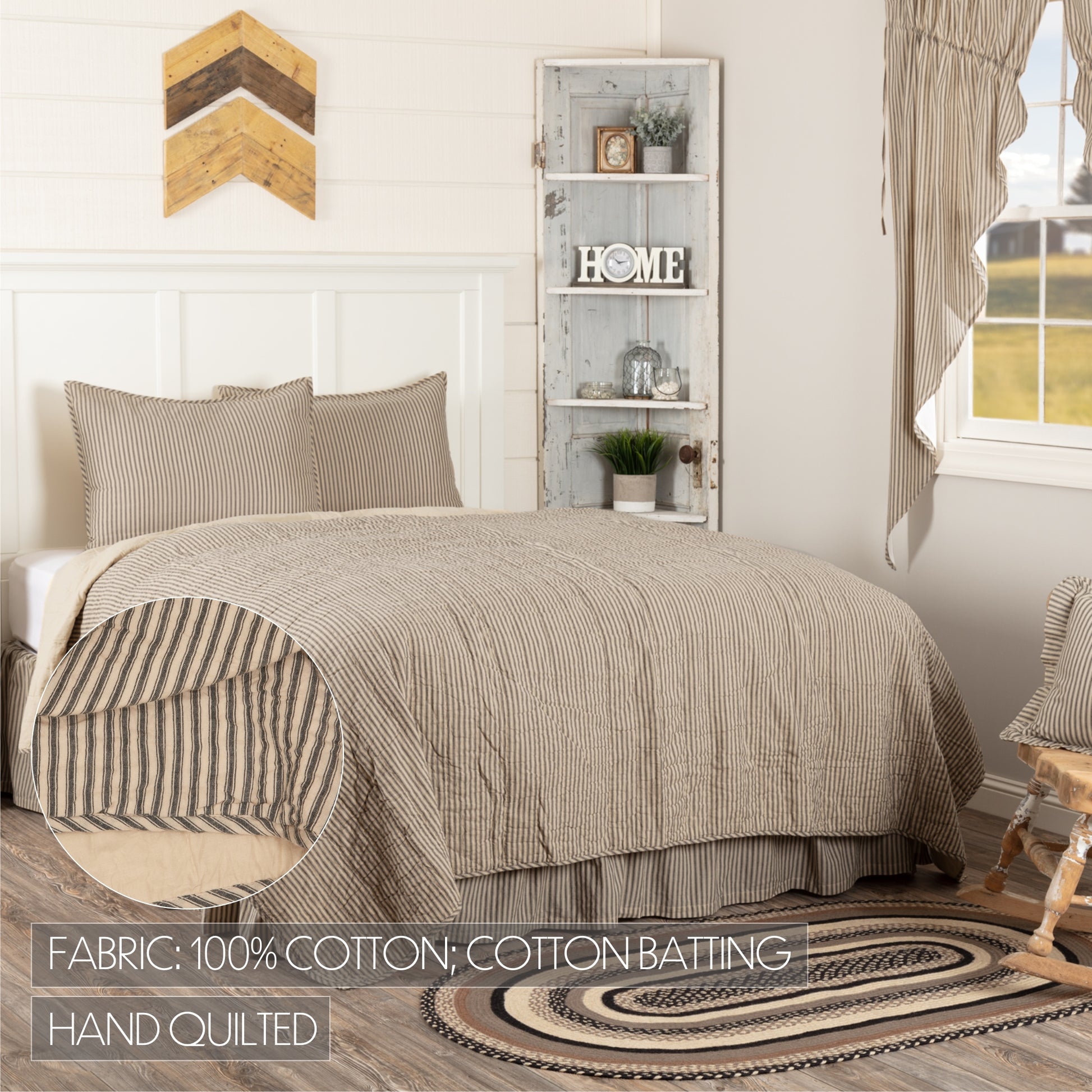 Sawyer Mill Charcoal Ticking Stripe Quilt Set Cotton Batting