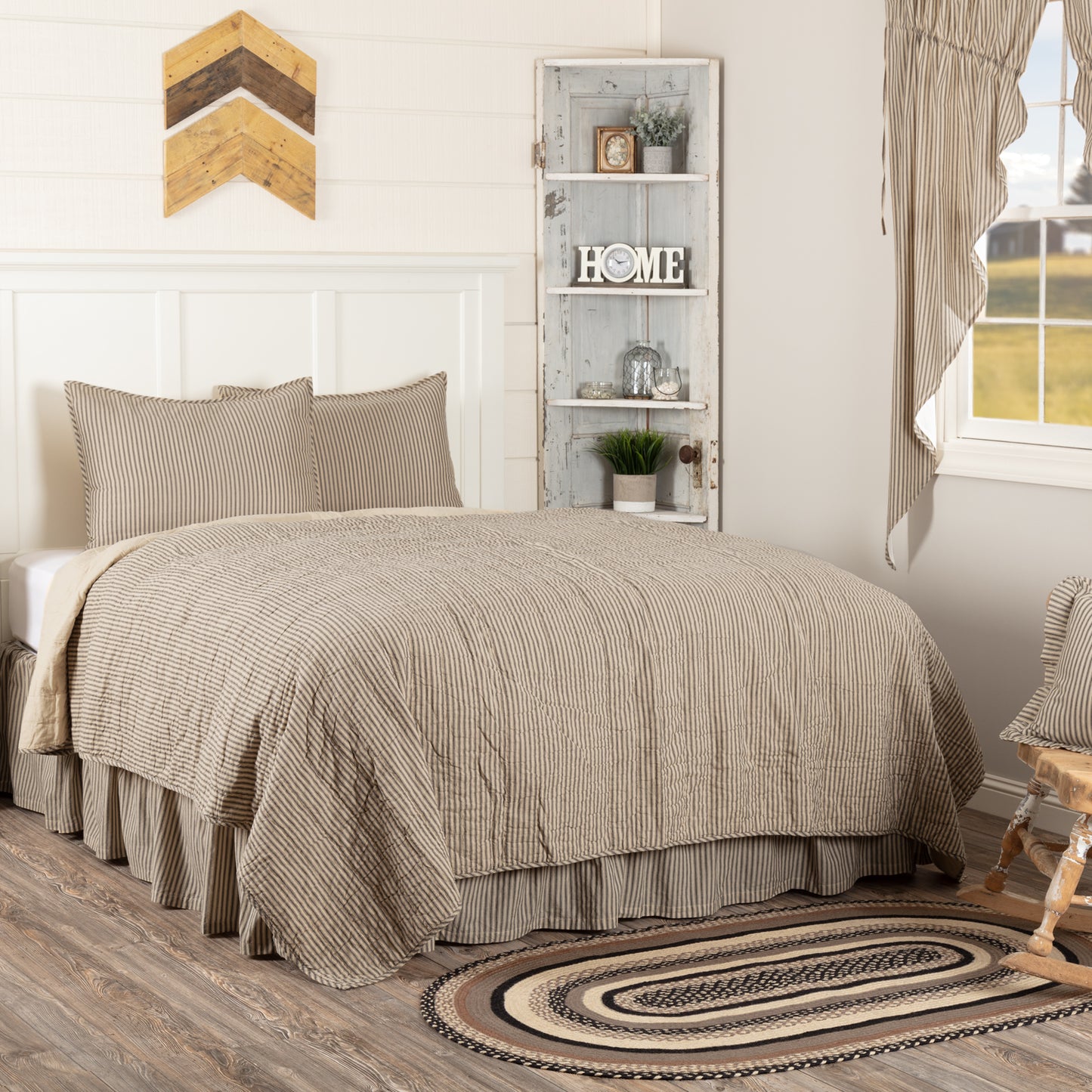 Sawyer Mill Charcoal Ticking Stripe Quilt Set Farmhouse Bedding