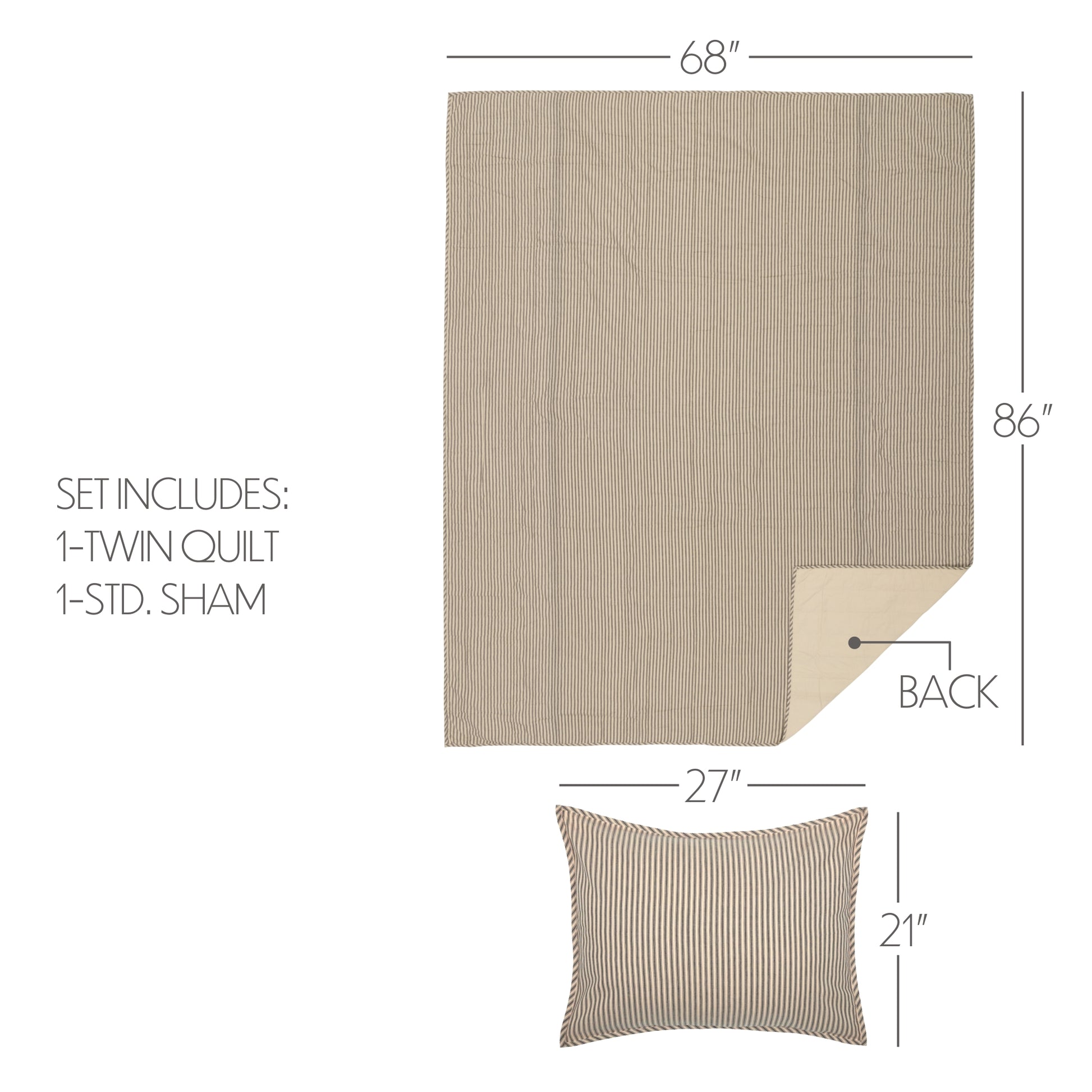 Sawyer Mill Charcoal Ticking Stripe Twin Quilt Set