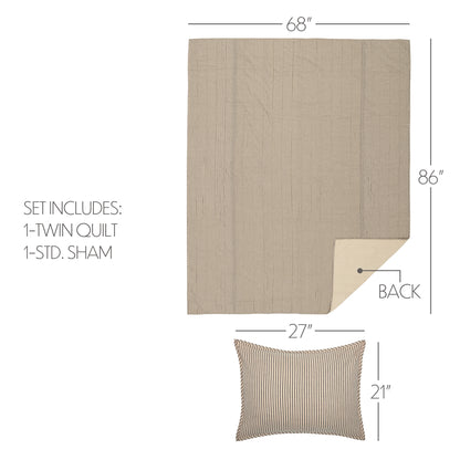 Sawyer Mill Charcoal Ticking Stripe Twin Quilt Set